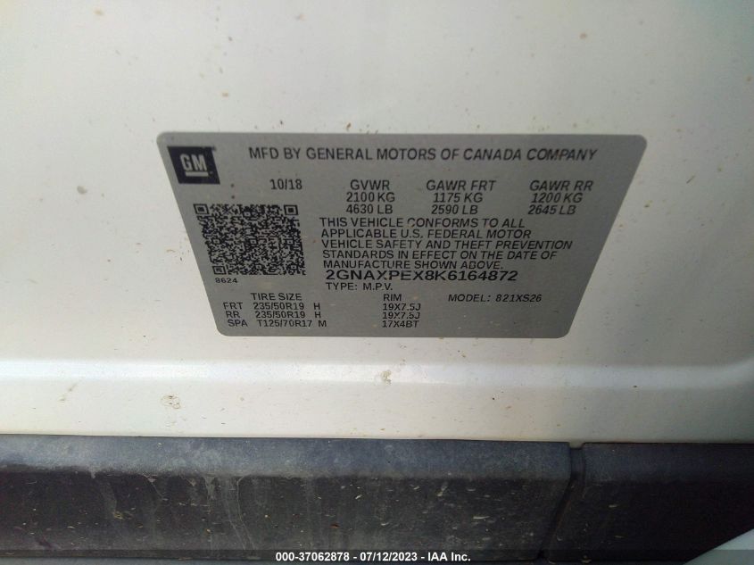 2019 CHEVROLET EQUINOX PREMIER - 2GNAXPEX8K6164872