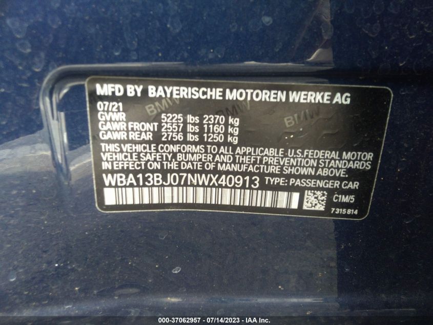 WBA13BJ07NWX40913 BMW 5 Series 530I XDRIVE 9