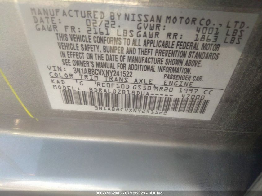 2022 NISSAN SENTRA SV - 3N1AB8CVXNY241522