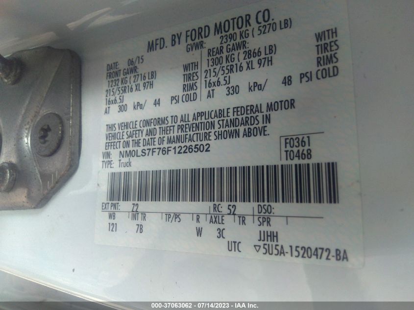 2015 FORD TRANSIT CONNECT XLT - NM0LS7F76F1226502