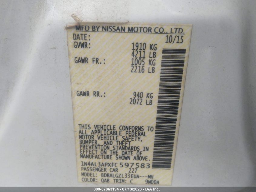 2015 NISSAN ALTIMA 2.5 S - 1N4AL3APXFC597583