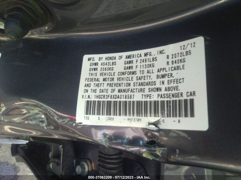2013 HONDA ACCORD EX-L V-6 - 1HGCR3F8XDA018587
