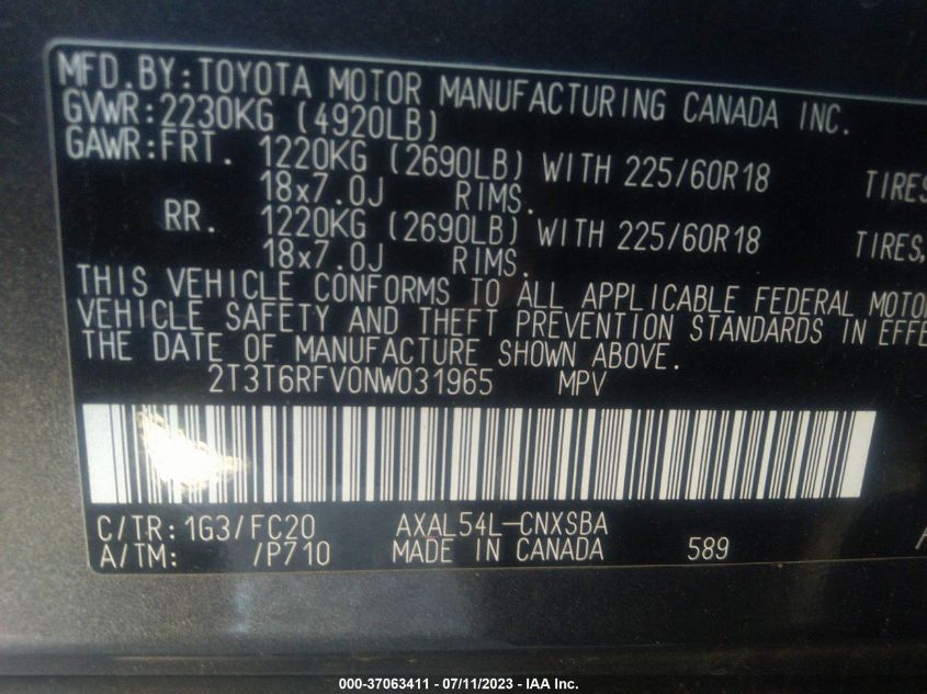 2022 TOYOTA RAV4 HYBRID SE - 2T3T6RFV0NW031965