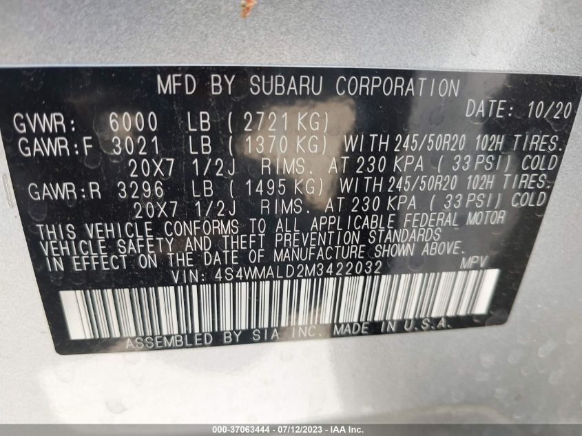 4S4WMALD2M3422032 Subaru Ascent LIMITED 9