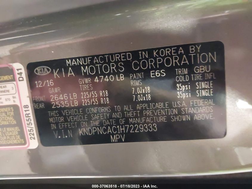 2017 KIA SPORTAGE EX - KNDPNCAC1H7229333