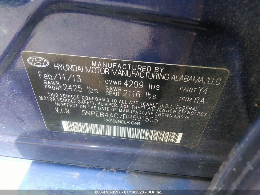 2013 HYUNDAI SONATA GLS - 5NPEB4AC7DH691505