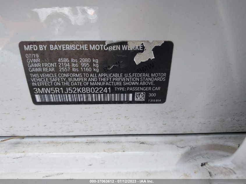 2019 BMW 3 SERIES 330I - 3MW5R1J52K8B02241
