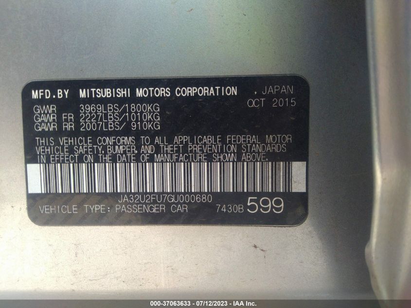 2016 MITSUBISHI LANCER ES - JA32U2FU7GU000680