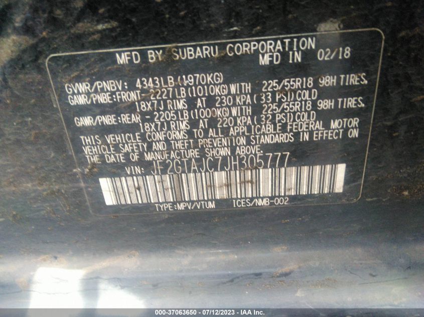 2018 SUBARU CROSSTREK LIMITED - JF2GTAJC7JH305777