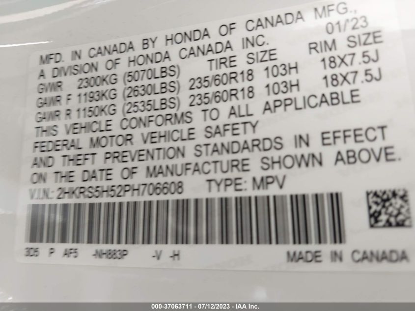 2023 HONDA CR-V HYBRID SPORT - 2HKRS5H52PH706608
