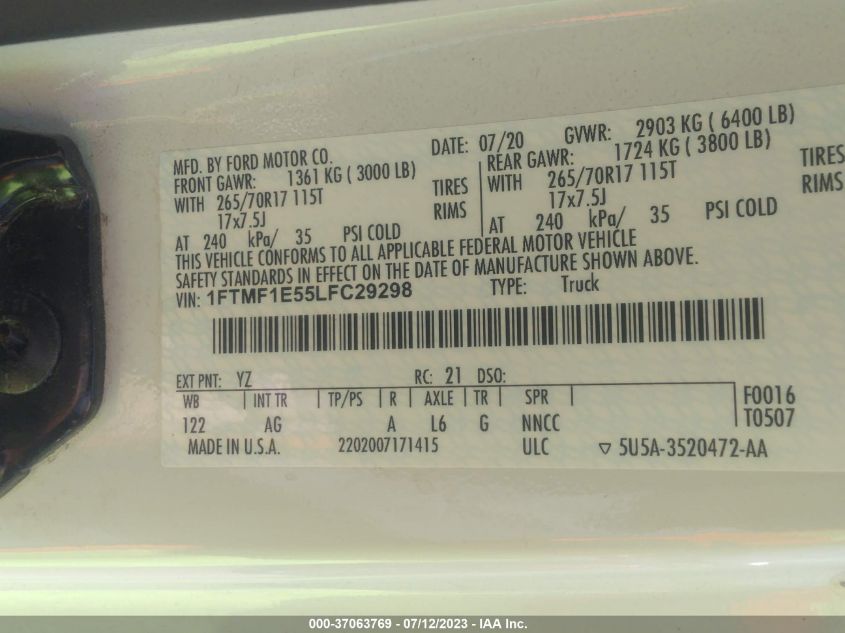 2020 FORD F-150 XL/XLT - 1FTMF1E55LFC29298