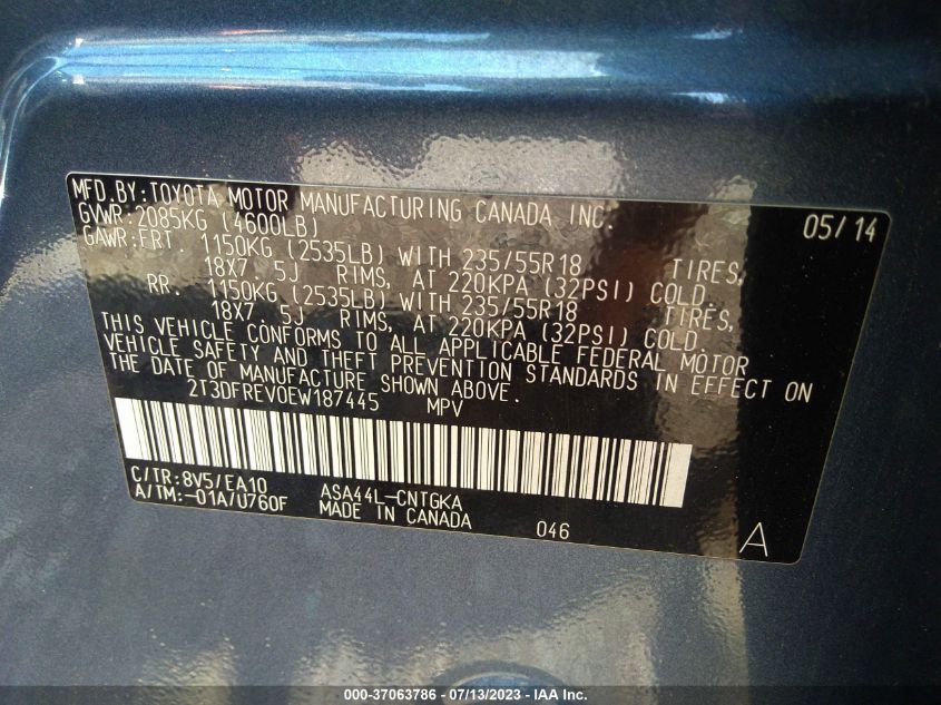 2014 TOYOTA RAV4 LIMITED - 2T3DFREV0EW187445