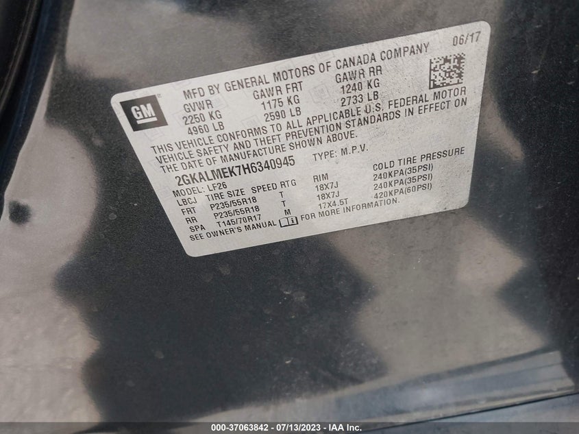 VIN 2GKALMEK7H6340945 2017 GMC TERRAIN SLE