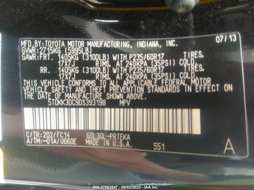 2013 TOYOTA SIENNA LE - 5TDKK3DC9DS393198