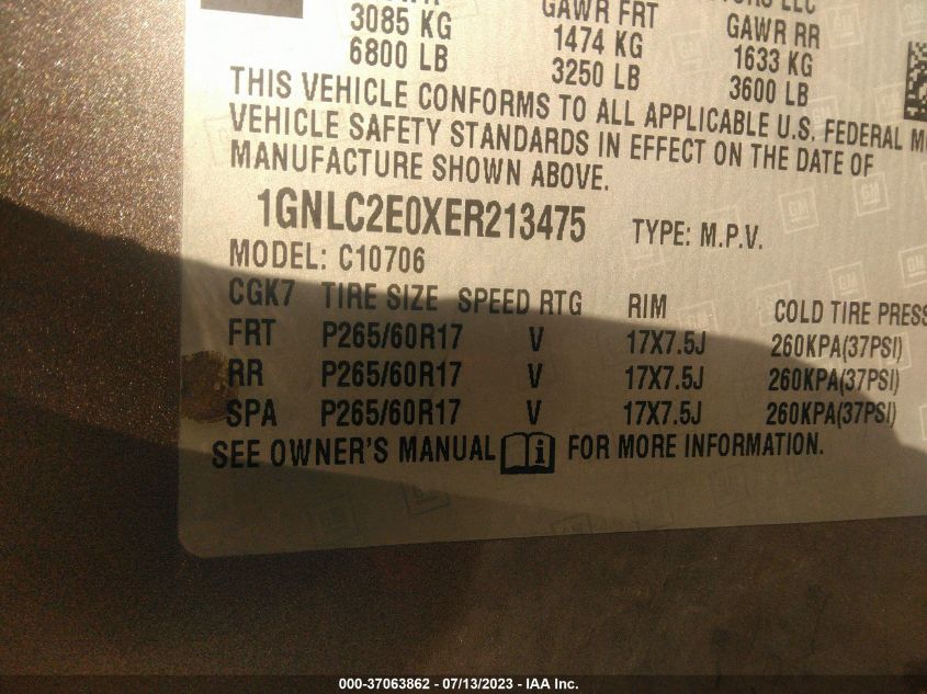 2014 CHEVROLET TAHOE COMMERCIAL - 1GNLC2E0XER213475