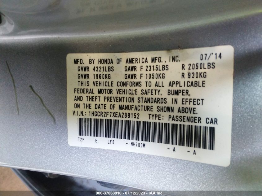 2014 HONDA ACCORD SEDAN EX - 1HGCR2F7XEA289152