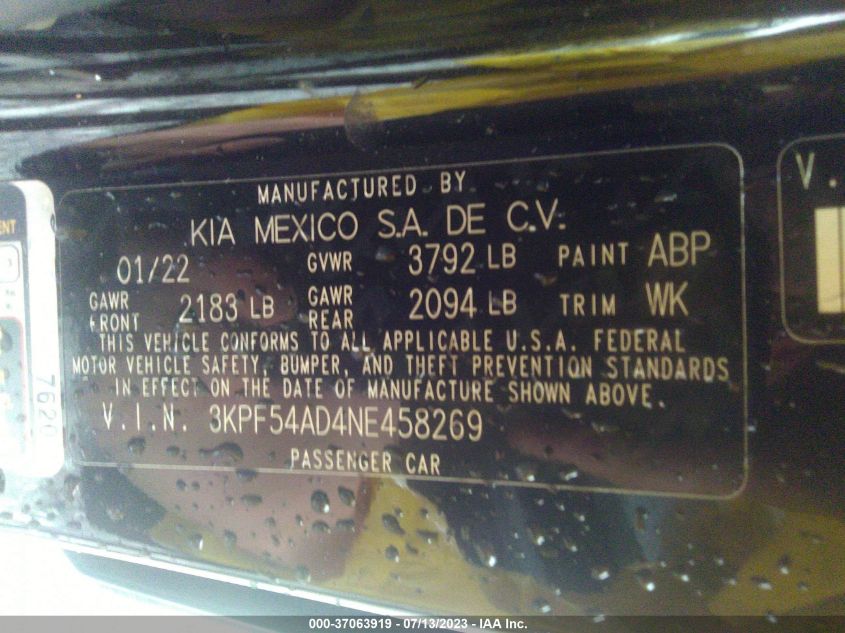 2022 KIA FORTE GT-LINE - 3KPF54AD4NE458269