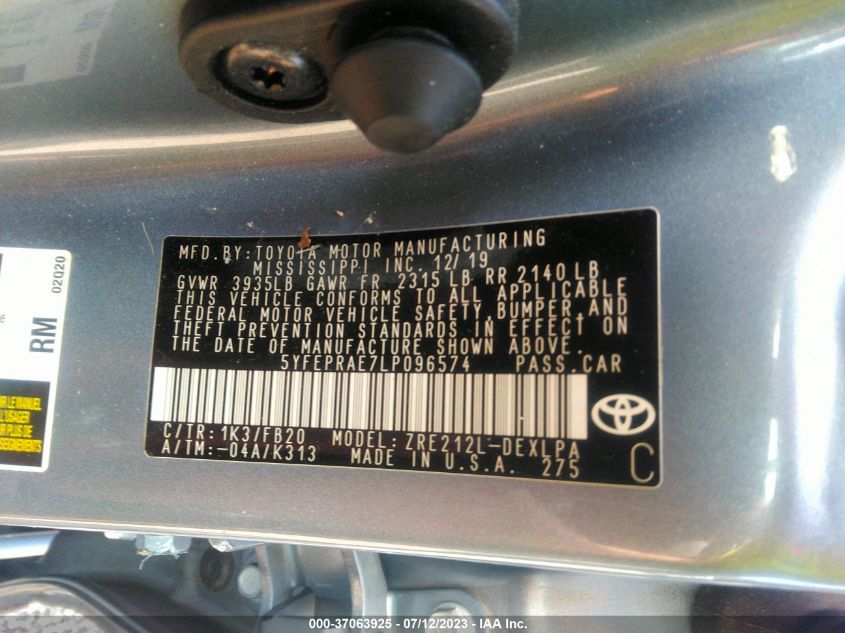 2020 TOYOTA COROLLA LE - 5YFEPRAE7LP096574