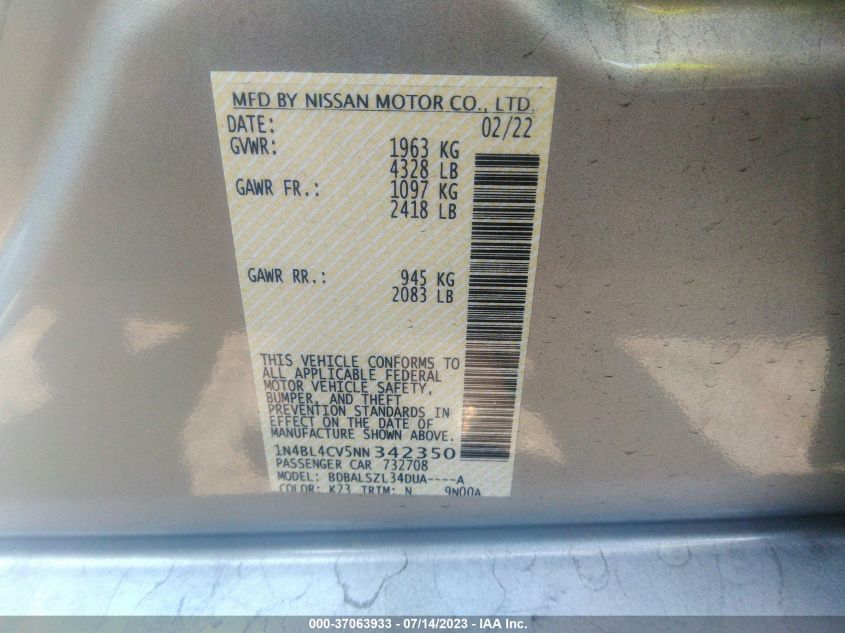 2022 NISSAN ALTIMA 2.5 SR - 1N4BL4CV5NN342350