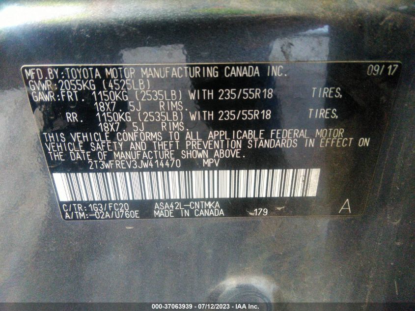 2018 TOYOTA RAV4 XLE/ADVENTURE - 2T3WFREV3JW414470