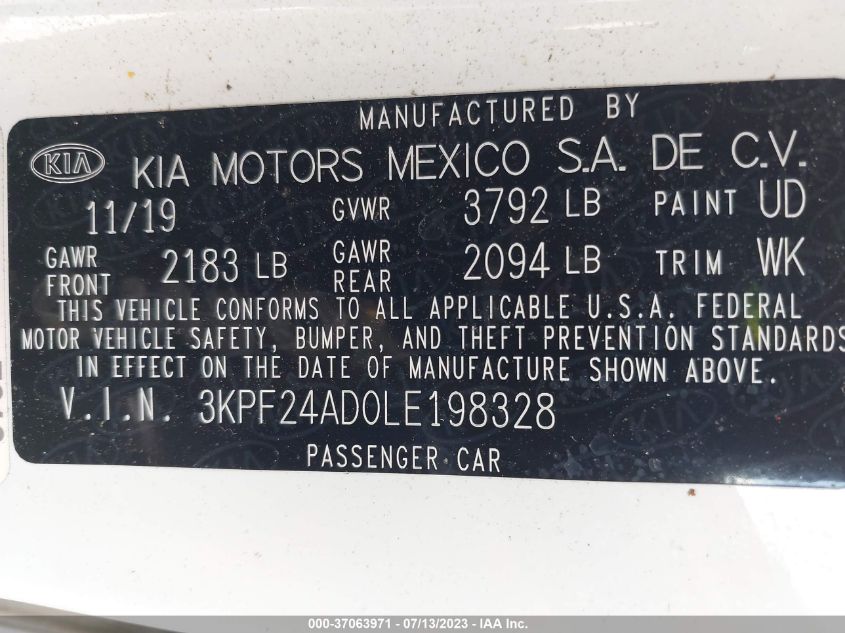 2020 KIA FORTE LXS - 3KPF24AD0LE198328