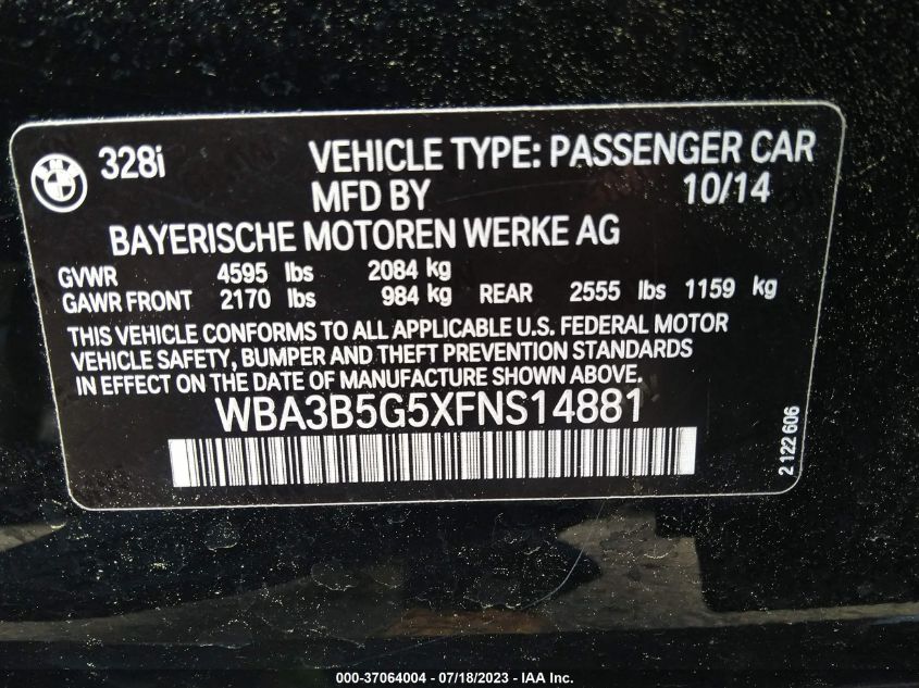 2015 BMW 3 SERIES 328I XDRIVE - WBA3B5G5XFNS14881