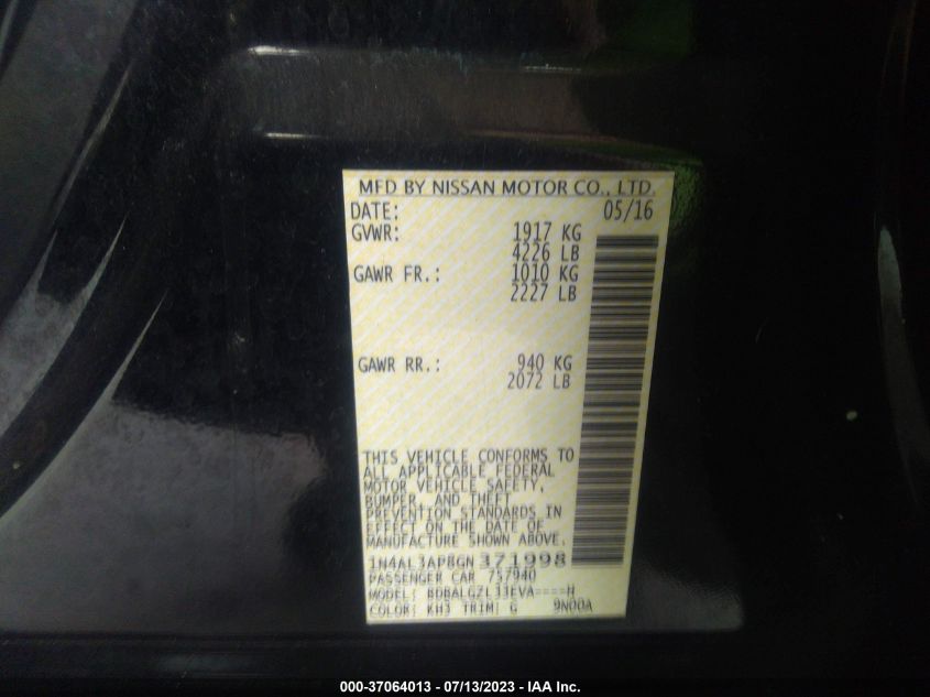 2016 NISSAN ALTIMA 2.5 S - 1N4AL3AP8GN371998