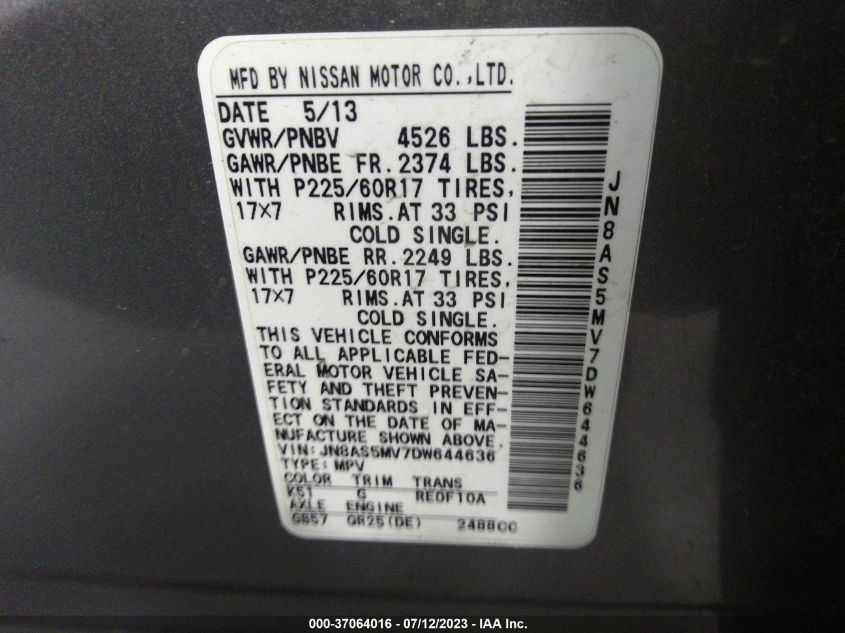 2013 NISSAN ROGUE SV - JN8AS5MV7DW644636