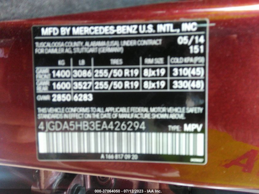 2014 MERCEDES-BENZ M-CLASS ML 350 - 4JGDA5HB3EA426294