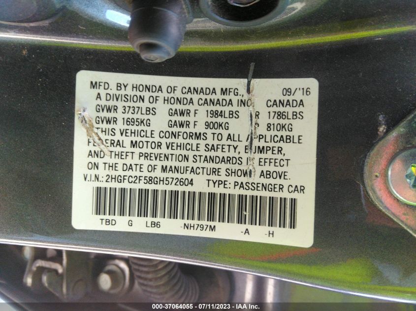 2016 HONDA CIVIC SEDAN LX - 2HGFC2F58GH572604