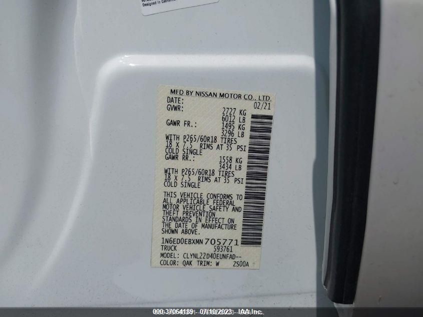 2021 NISSAN FRONTIER SV - 1N6ED0EBXMN705771