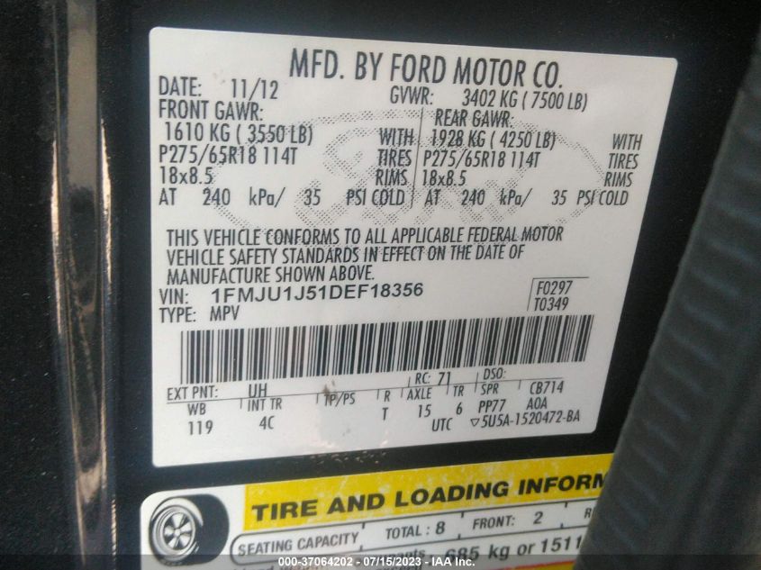 2013 FORD EXPEDITION XLT/KING RANCH - 1FMJU1J51DEF18356
