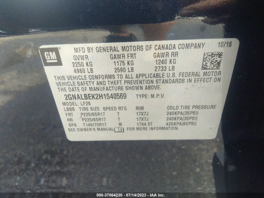2017 CHEVROLET EQUINOX LS - 2GNALBEK2H1540569