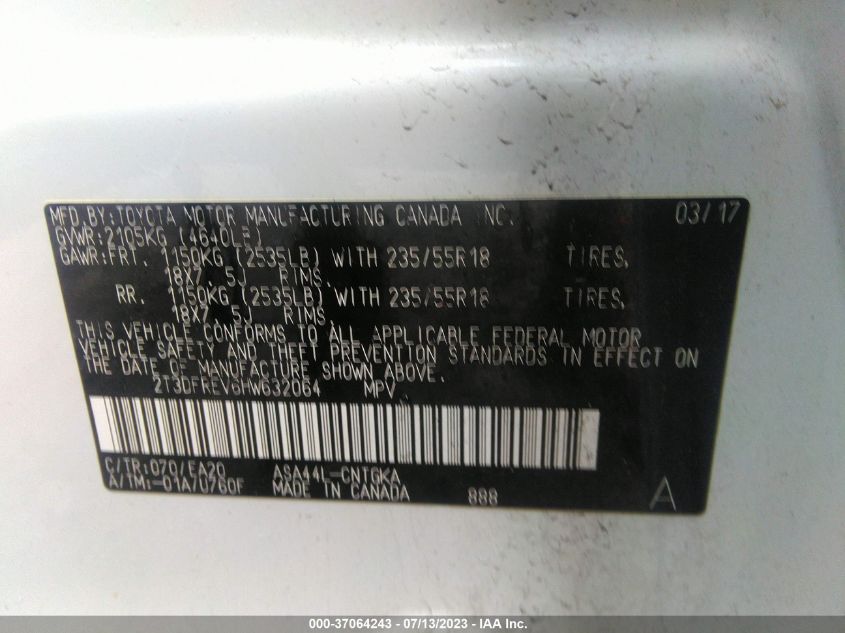 2017 TOYOTA RAV4 LIMITED/PLATINUM - 2T3DFREV6HW632064