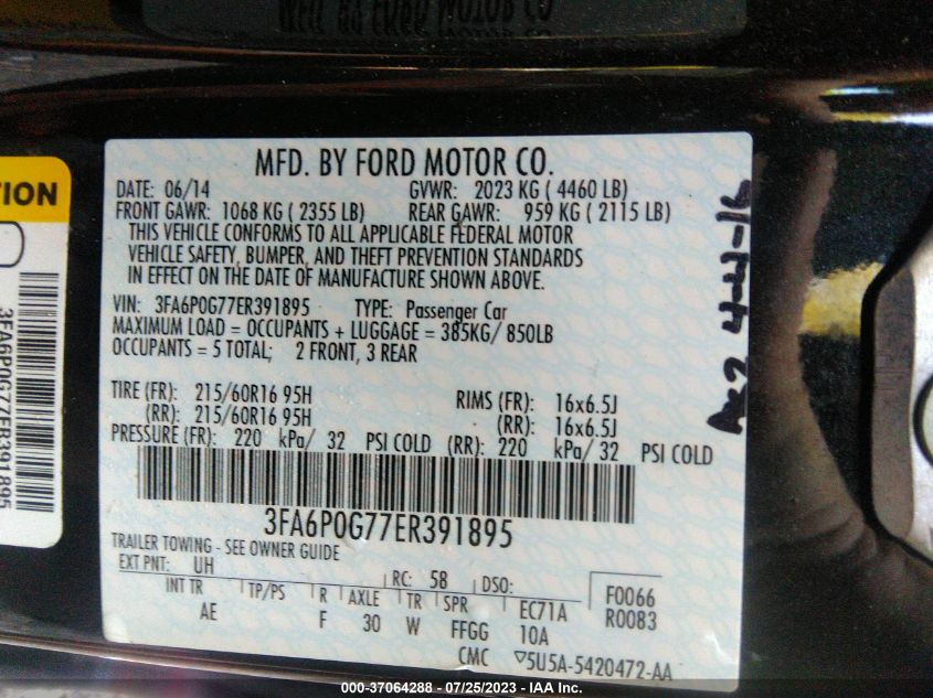 2014 FORD FUSION S - 3FA6P0G77ER391895