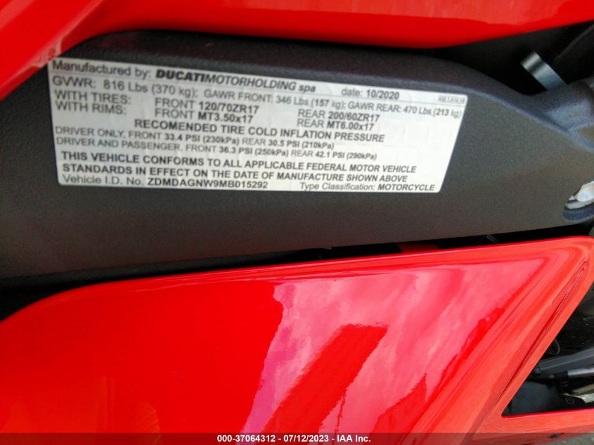 2021 DUCATI PANIGALE V4/V4S/V4S SPECIALE ZDMDAGNW9MB015292