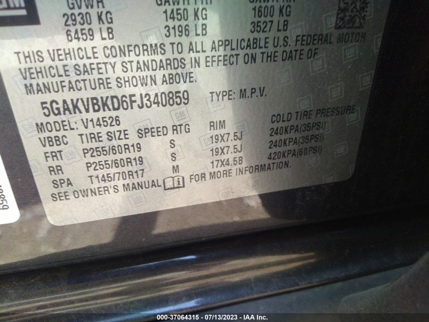 2015 BUICK ENCLAVE LEATHER - 5GAKVBKD6FJ340859