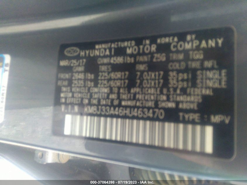 2017 HYUNDAI TUCSON LIMITED/SPORT AND ECO/SE - KM8J33A46HU463470