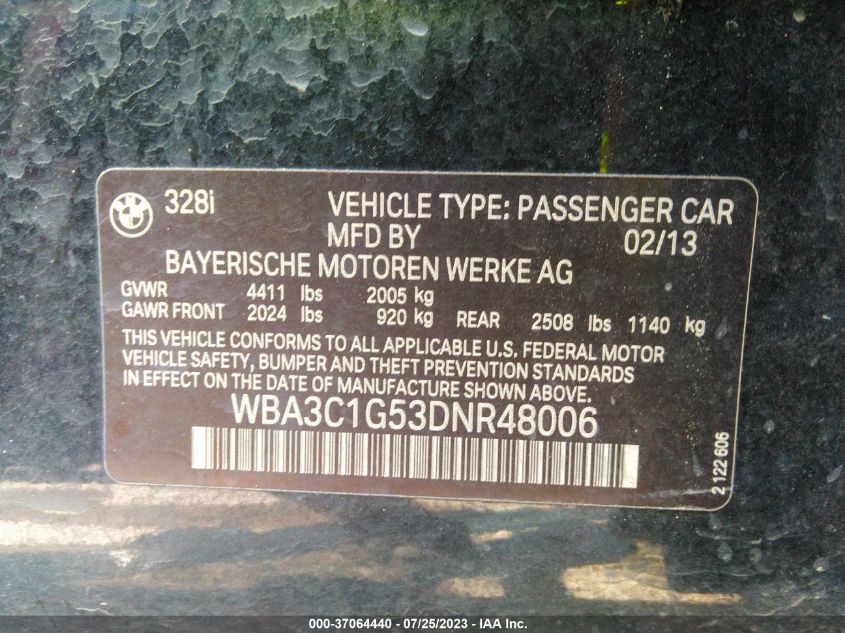 2013 BMW 3 SERIES 328I - WBA3C1G53DNR48006