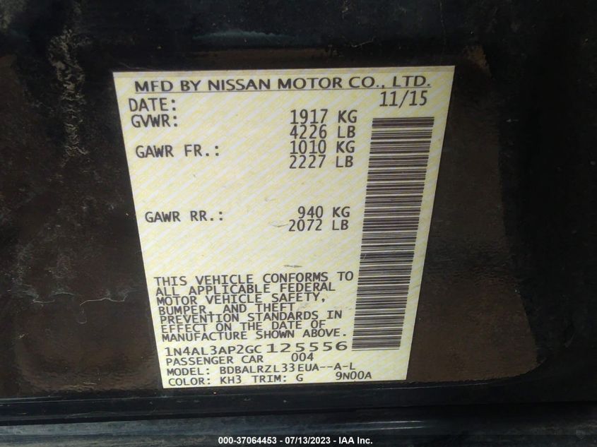 2016 NISSAN ALTIMA 2.5 SL - 1N4AL3AP2GC125556