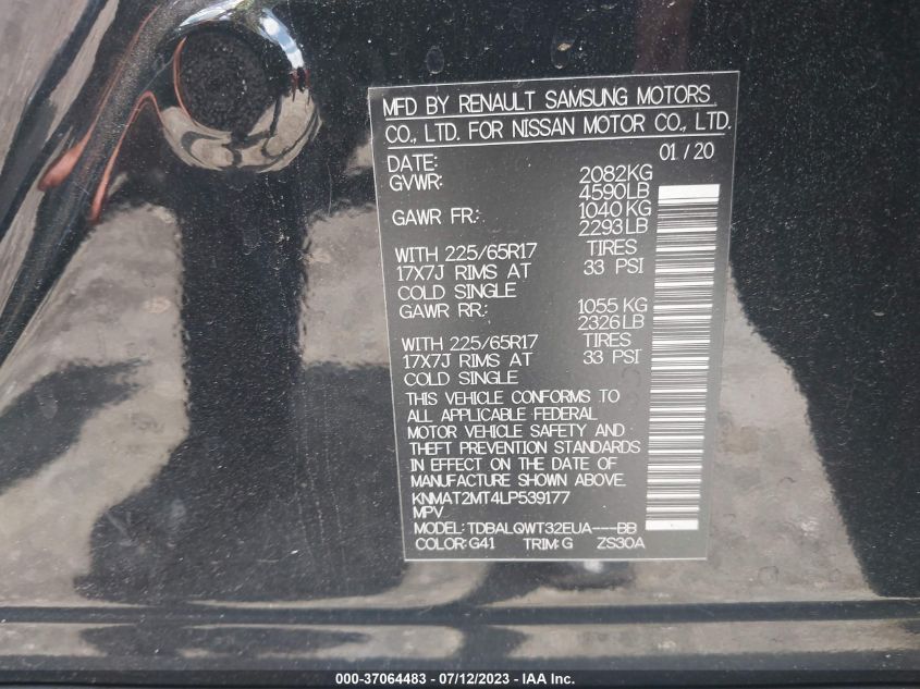 2020 NISSAN ROGUE SV - KNMAT2MT4LP539177
