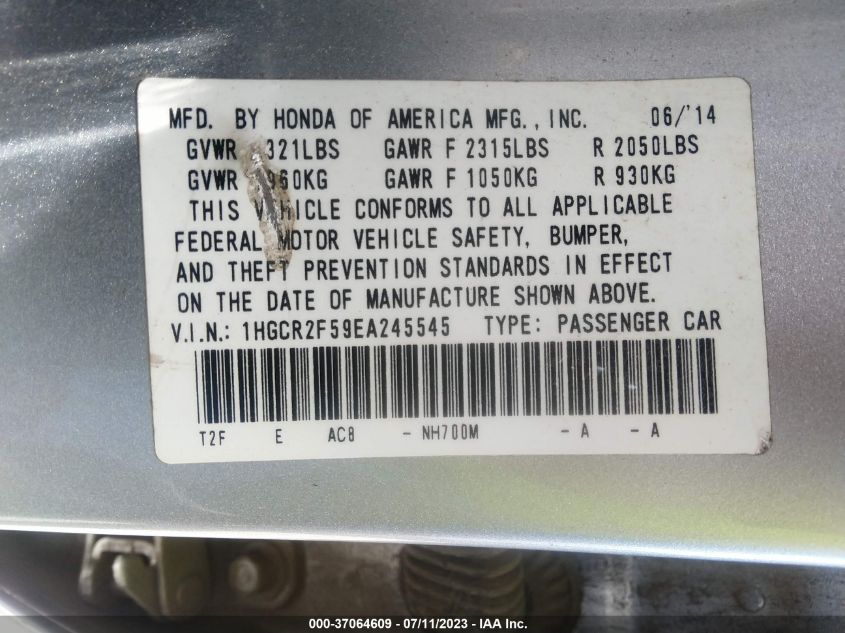 2014 HONDA ACCORD SPORT - 1HGCR2F59EA245545