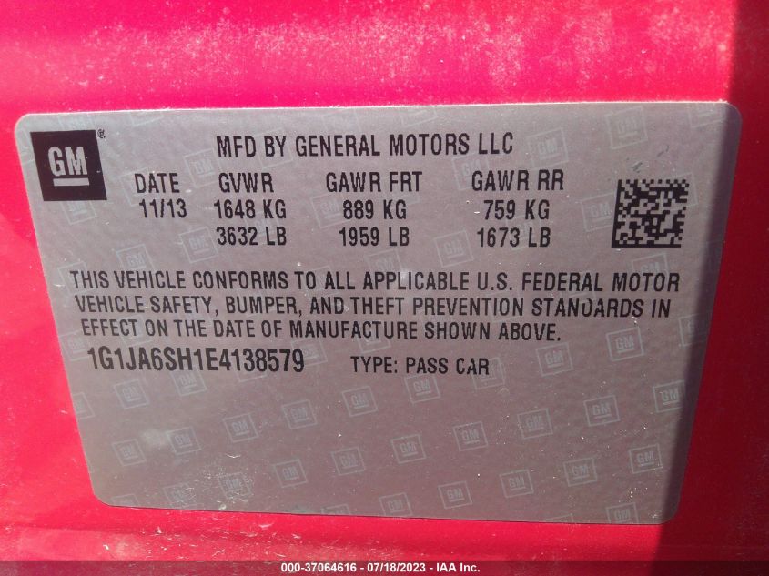 2014 CHEVROLET SONIC LS - 1G1JA6SH1E4138579