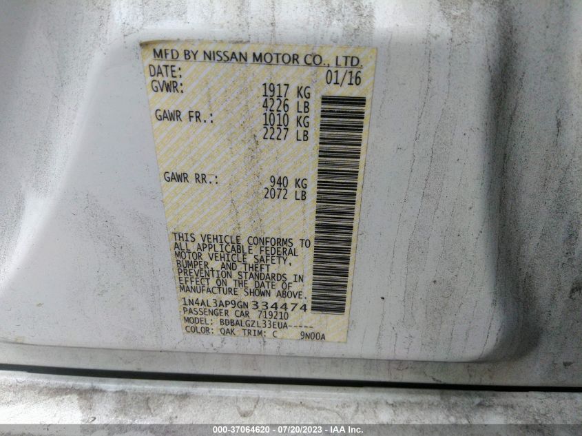 2016 NISSAN ALTIMA 2.5 - 1N4AL3AP9GN334474