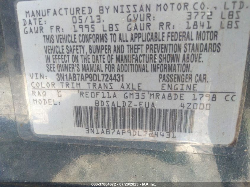2013 NISSAN SENTRA SV - 3N1AB7AP9DL724431
