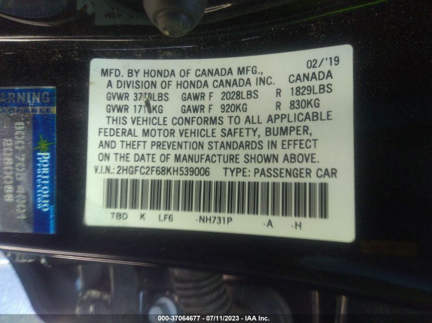 2019 HONDA CIVIC SEDAN LX - 2HGFC2F68KH539006