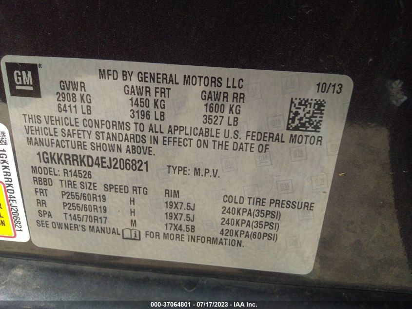 2014 GMC ACADIA SLT - 1GKKRRKD4EJ206821