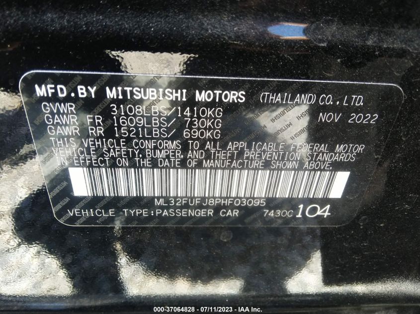 2023 MITSUBISHI MIRAGE G4 ES/LE/BLACK EDITION - ML32FUFJ8PHF03095