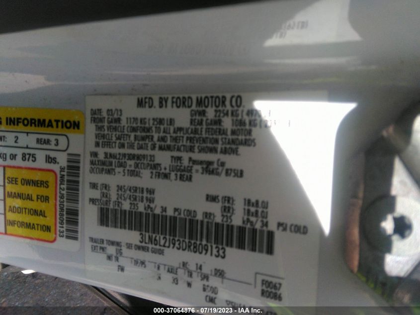 2013 LINCOLN MKZ - 3LN6L2J93DR809133