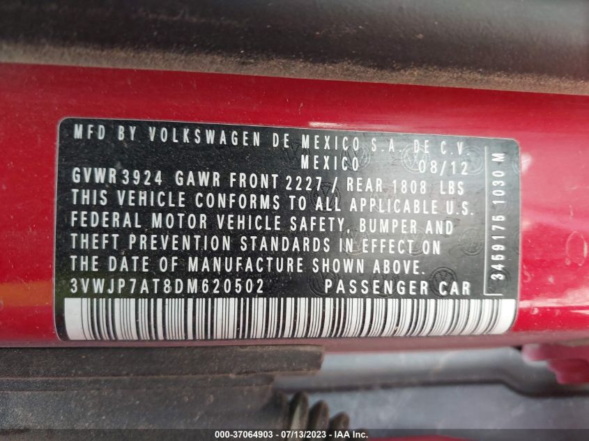 2013 VOLKSWAGEN BEETLE COUPE 2.5L W/SUN - 3VWJP7AT8DM620502